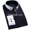 Stylish long sleeve dot dress shirt with white collar and cuff