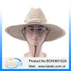 Wholesale flat brim wide brim mat straw cowboy hat with wind break