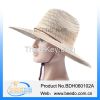 Mat design high quality straw cowboy hat with grosgrain ribbon and wind break for men
