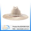 Wide brim hollow straw cowboy hat with wind break