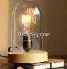 Vintage edison bulbs glass cover wooden table lamp 