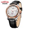 Stainless steel watch with genuine leather band, wholesale men's watch