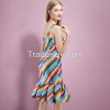 New Fashion 61077 Women Casual Button Tunic Rainbow Bandage Dress Striped Elegant Sleeveless Trumpet Midi Dress