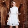 2015 yigelila 61110 new style vintage flare long sleeve loose dress chiffon dress sexy hollow out solid white lace dress