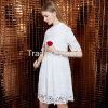 2015 yigelila 61110 new style vintage flare long sleeve loose dress chiffon dress sexy hollow out solid white lace dress