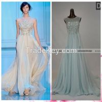 Surmount Real Pictures Sleeveless Beaded Flowing Chiffon Evening Dresses For Sale