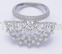 Elegant Cz Micro Pave Chinese Fan Jewelry Ring