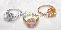 High Quality Big Pink Yellow Clear CZ Micro Pave Vogue Jewelry Wedding Ring