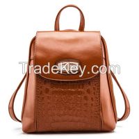 New Arrivals Vintage Lady Backpack Alligator Pattern Leather Portable School Bag