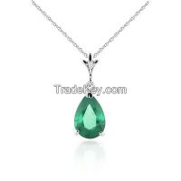 9ct White Gold Belle Necklace With 1.0ct Emerald Pendant