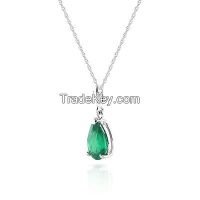 9ct White Gold Belle Necklace With 1.0ct Emerald Pendant