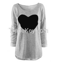 Women's heart pattern T-shirt long sleeve O-neck t shirt 