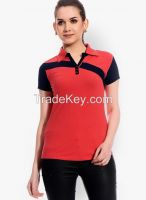 solid orange color block polo shirt