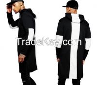 2016 Men's Black And White Longline Hoodie Design Tall Hoodie for Men
