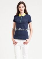 lady contrast collar and inner placket short sleeve polo shirt