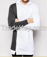Longline Hoodie With Zip & Contrast Pane, Mens oversized tall hoodie, Custom hoodie with side zipper