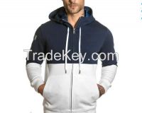 2016 high quality custom gym mens zipper patchwork long sleeve fit hoodie