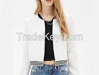 Pure white bomber quilted fabric winter jacket