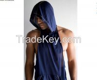 Collegiate Plain Blue Mesh Stringer Hoodie Mens Dri Fit Gym Stringer Hoodie Fitness Pullover Hoodie Wholesale