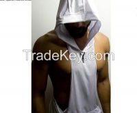 Frosted Stringer Hoodie Polyester Spandex Mens White Printed Pullover Hoodie Gym Stringer Hoodie Sports Fitness Wear Gym Wear