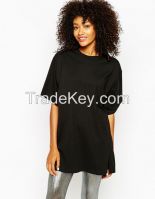 Oversized Woman Black T Shirt With Crew Neck