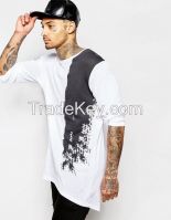 Rib Jersey Longline Long Sleeve Wholesale Fashion T-Shirts With Abstract Print