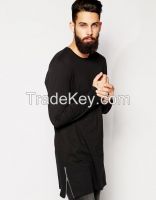 Super Longline Long Sleeve Men Wholesale Custom T-Shirts With Zipper