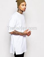 Super Longline Mens White Tshirt With Side Zip Detail And Oversized Fit