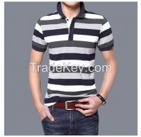 classic men's striped black and white polo stretch cotton t shirt