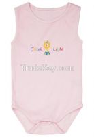 OEM pure cotton lowest price cool sleeveles printed cartoon baby romper wholesale