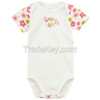 cute baby soft combed cotton short sleeve and back print floral crochet rompers baby clothes