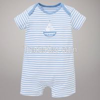 blue white striped with custom print baby infant romper
