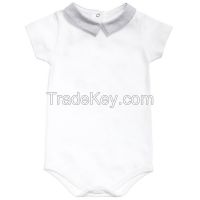 high quality 100%cotton soft handfeel short sleeve plain white baby rompers for summer