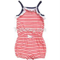 stylish red white striped baby girl romper with lace