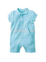 blank summer baby romper in polo collar with front pocket