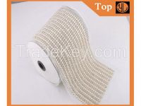 24 Rows Silver base garment accessories supplier rhinestone trimming fabric mesh trimming