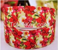 DIY Material High Quality Polyester Flower Printed Grosgrain Ribbon