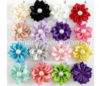 Hot sale custom garment accessories ready made satin ribbon flowers for sale