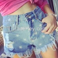 korean style summer new printed design jeans shorts