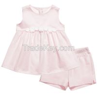 china wholesale girls pink cotton sleeveless ruffle top and shorts baby cloth set