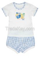 wholesales cheap newborn baby clothing set printed t shirt and check pattern pants
