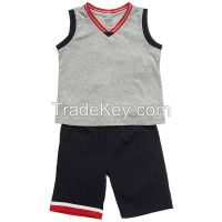 hot sale baby clothes set of grey color v neck sleeveless t shirt and shorts