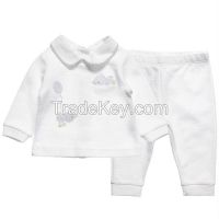 newest autumn white kids clothes set of embroider bird customized