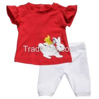 wholesale kid clohes for baby girl with red cotton t shirt and leggings set