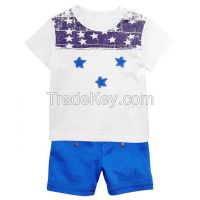 high quality cotton fabric baby boy clothing sets of printing t shirt and blank shorts