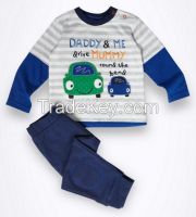 autumn baby boy clothing sets with long sleeve striped t shirt and navy blue jogging