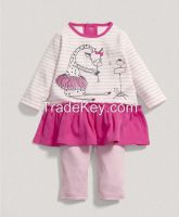 cute printed animal and striped pink baby clothing set with ruffle dress on the waist