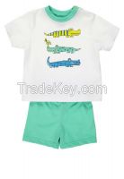 wholesale cotton new design children suit of printed t-shirt and blank shorts