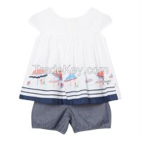 trendy 2pc clothing summer cute baby girls clothing set boutique with ruffle top and shorts