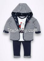 cute fashion warmer baby three piece suit,a striped hood jacket,t shirt and legging